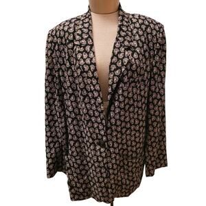 Vintage JH Collectibles  Linen Rayon Blend Paisley One Button Blazer Sz 16